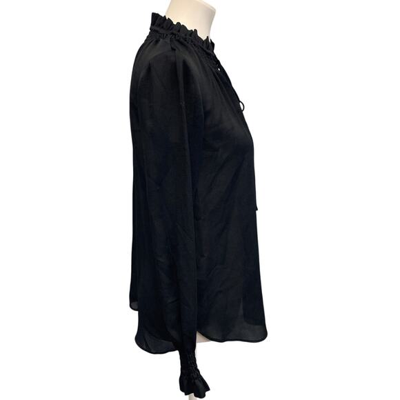 Ann Taylor XXS Lightweight Long Sleeve Ruffled Collar Smocking Sleeve Blouse - Picture 3 of 6